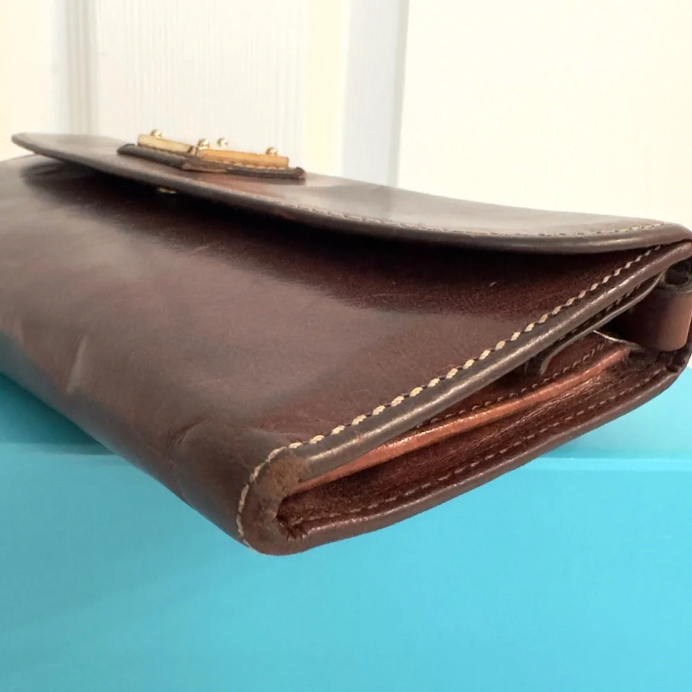 DOONEY & BOURKE ~ Dark Brown Long Leather Wallet with Fall Color Paisley Print